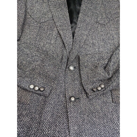 Circle Dallas Mens Blazer Jacket Black Gray 44R 100% Silk Tweed Chevron - Picture 8 of 14
